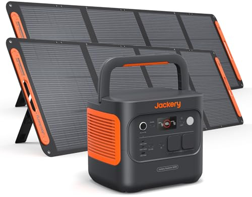 Jackery Explorer 2000v2 Générateur Solaire Portable avec 2x200W Panneau Solaire, 2042Wh/2200W LiFePO4 Batterie (Max 4400W), Charge Rapide USB-C & UPS 20ms pour Camping, Camping-cars, Plein Air