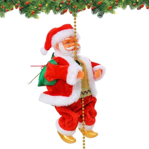 Generisch Elektrisches Kletterspielzeug für Weihnachtsmänner – Musikalischer Kletterweihnachtsmann auf Seil/Leiter, hängende Weihnachtsbaumdekoration,Wiederverwendbare Weihnachtsfigur (Rot)
