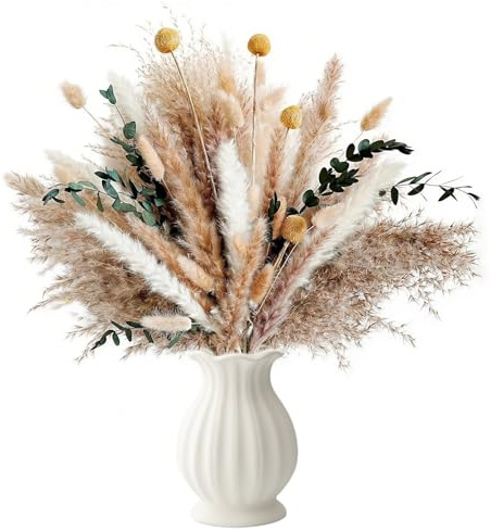 93 Pcs Natural Dried Flowers Bouquet, Artificial Pampas Grass Decoration, Dried Pampas Grass Decor, Ideal for Weddings, Living Rooms, Dining Room Kitchen Decor & DIY Arrangements