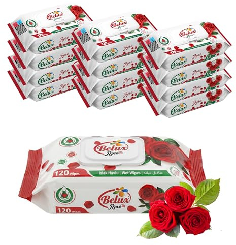 Meown Rose Scented Wet Wipes, 1440 Extra Large Wipes (120 x 12 Packs) | Gentle Water-Based Face & Makeup Wipes for Hands, Face & Body, Refreshing & Moisturising