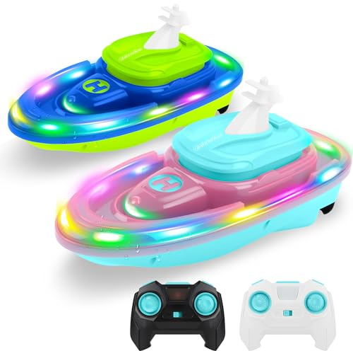 FORMIZON Ferngesteuertes Boot, RC Boot mit Wasserspritzfunktion, Wasserdichter Luftkissenboot ferngesteuert, Fernbedienung U-Boot mit Licht und 360° Rotation für Kinder ab 6 Jahren (Rosa und Blau)