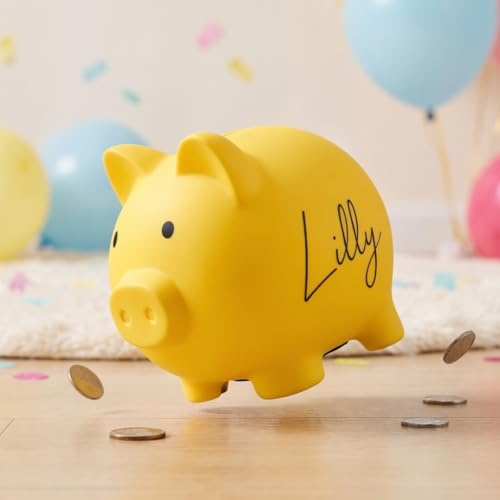 Personalisierte Sparschwein Kinder mit Name – Unzerbrechliche Spardose für Mädchen & Jungen, Personalisiertes Sparschwein – das individuelle Geschenk zur Taufe, Kommunion, Geburt oder zum Geburtstag