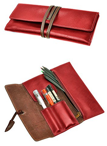 ZLYC Handgefertigtes Stifteetui aus Leder, weich, Rolltasche, Schreibwaren, Geschenk für Studenten