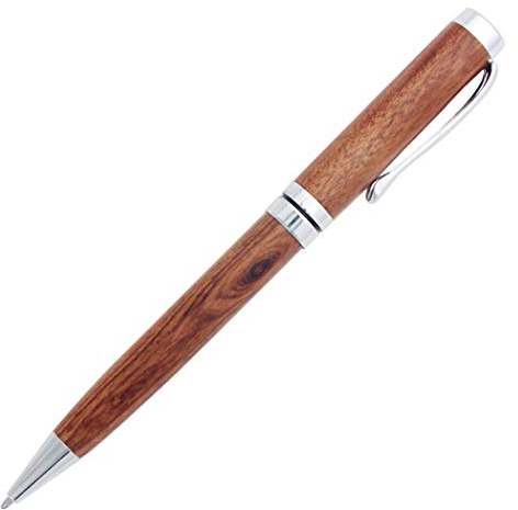 Gullor Handcrafted Rosewood Retractable Ballpoint Pen, Natural Wood Pen, Silver Clip