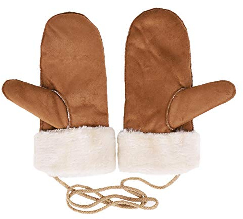 IPENNY Unisex Sheepskin Mittens with Super Warm Soft Fluffy Lining Plush Thermal Winter Gloves Windproof Cycling Fur Gloves Outdoor Sports Mittens Hand Warmer