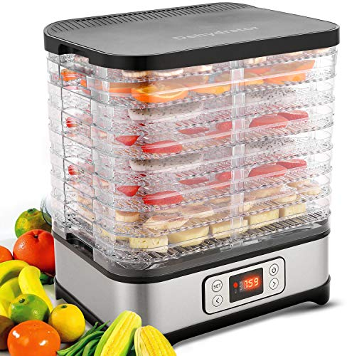 Meykey Déshydrateur Fruits et Légumes 8 Plateaux Déshydrateur Alimentaire 400W avec Thermostat Réglable, Argent