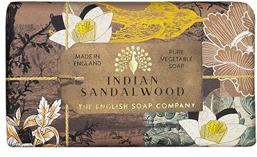 The English Soap Company Anniversary Wrapped Soap Bar, Sandalwood Scented Shea, Moisturising for Body, Indian Sandalwood Scent 190g