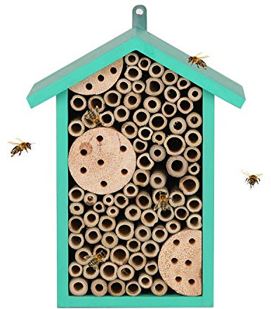 Topadorn Insect Habitat Wall Mounted Bee House Natural Bamboo Tube Bee Hotel with Metal Hanging for Outdoor Garden or Yard Bee House Attracts Many Types of Bees,Green