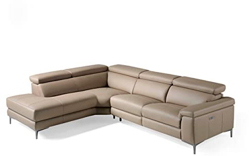 Ángel Cerdá - Divano Angolare Sinistro a 5 Posti con Meccanismo Relax Elettrico - Rivestito in Pelle Bovino Visone - Design Moderno con Poggiatesta Regolabili - 295 x 232 x 97 cm