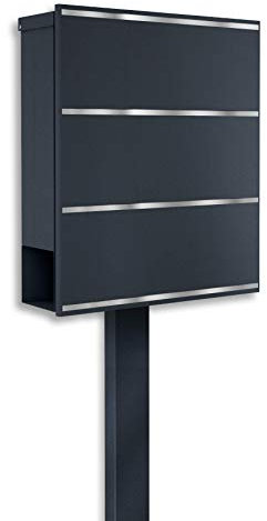 Metzler Design Standbriefkasten in Anthrazit RAL 7016 Folke - Modernes Design - Briefkasten zum Einbetonieren - Postkasten inkl. Zeitungsfach und Briefkastenständer - Größe: 35,5 x 43,5 x 10 cm