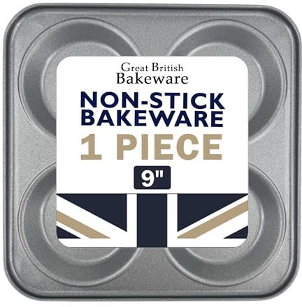 Great British Bakeware Single 23cm Superior Double Coated Non-Stick Giant Yorkshire Pudding Tray 4 Cup, Oven Tray, Yorkshire Pudding Tin, Baking, Oven Safe, PFOA & BPA Free Cookware, Made in England