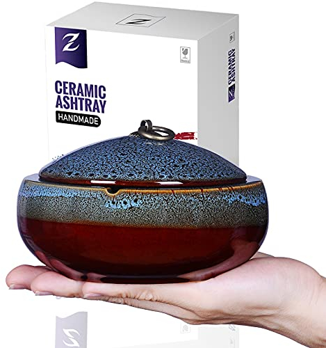 JAIEF Keramik-Aschenbecher mit Deckel, winddicht, Zigaretten-Aschenbecher für den Innen- und Außenbereich, Aschenhalter für Raucher