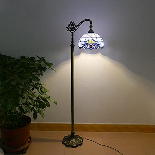 MOLOURK LED Wohnzimmer Vintage Stehlampe Stehleuchte Mit Fußschalter Barock Glasmalerei Lampenschirm Büro Studyroom Leselampe Cafe Standleuchte E27 verstellbare Lampenfassung (165 * 30CM) (B)
