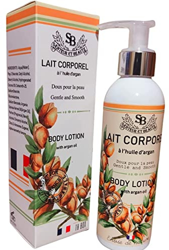 Lait corporel hydratant à l'huile d'argan -pour corps et visages- lotion naturelle nourrissant et protectrice, sans parabène 200ml, made in France.