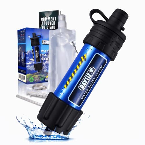 BAYTIZ ® Vattenfilter utomhus med squeeze flaska – överlevnadsvattenfilter + drickflaska – nödutrustning filtersystem dricksvatten för camping, vandring, prylar vattenfilter militärkit sugrör