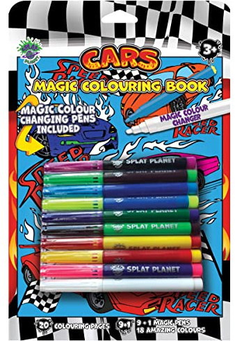 Splat Planet Magic Car målarbok med magisk färgskiftande pennor set – magisk konst A4-storlek målarbok – färgskiftande magisk färgpennor set (bil)