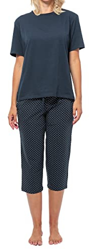 Schiesser - Mix - Organic Cotton - Schlafanzug 3/4-Länge (42 Blau gepunktet/Dunkelblau)
