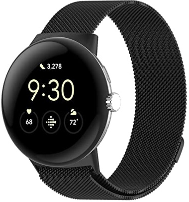 PaceBid Armband för Google Pixel Watch 4 41 mm/3 41 mm/2/1, metall rostfritt stål, vävt magnetiskt justerbart nät, klockarmband för Google Pixel Watch 1/2/3/4 41 mm, svart