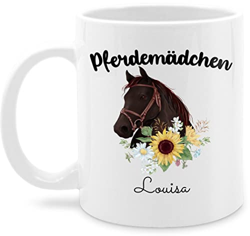 Tasse Tassen 325ml - Pferd - Pferdekopf mit Name personalisiert I Geschenk Pferdemädchen I Geldgeschenk Pferde Mädchen - 325 ml - Weiß - reitersachen pferden blumen glühweintassen