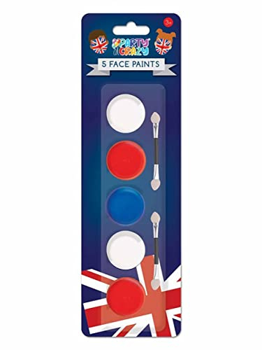 Tallon Set Of 5 Union Jack Face Paint Kings Coronation Red White & Blue Paints With Applicators Street Party Fancy Dress