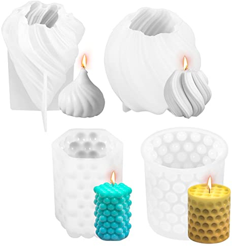 Povxlum 4 Stück Silikonform Kerze, Gießformen Silikon, DIY Kerzengieen Formen, Kerzen Selber Machen Set für Die Herstellung Von Duftkerze Seife Haus Dekoration Ornamente