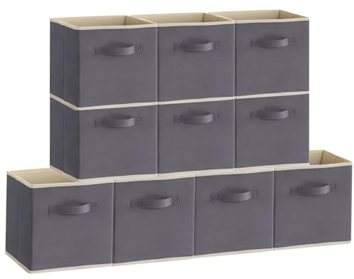 Lifewit Aufbewahrungskorb 10 Stück, Aufbewahrungsbox Stoff, Faltbare Boxen Aufbewahrung, Organisationsboxen mit Griffen, Aufbewahrungskiste für Kleidung, Handtücher, Bücher, 26.5 X 26.5 X 28 Cm, Grau