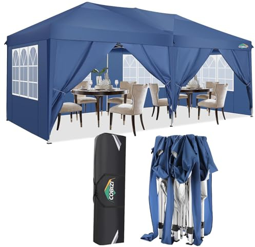 COBIZI Pavillon 3x6 Wasserdicht Faltpavillon mit 6 Seitenteilen Freiluft Faltpavillon Stabile UV-Schutz 50+ Pop Up Gartenpavillon Partyzelt für Freien, Garten, Party, Hochzeit, Markt (3x6m Blau)