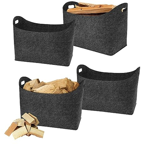 YRHome Lot de 4 sacs en feutre pour bois de cheminée, 55 x 30 x 40 cm, pliable, en feutre, pliable, panier en feutre pour feutre, bois, jouets, boutique, journaux, vêtements, avec poignée, gris foncé