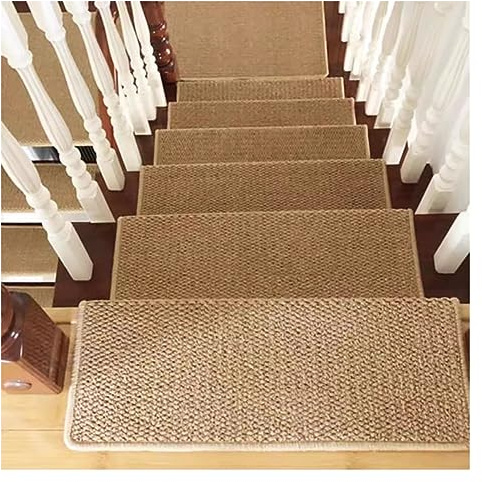 Stufenmatten Innen Imitation Sisal Teppich Rechteckig Rutschfeste Treppenstufen Matten,Selbstklebend Treppenteppich Treppenläufer für Holzstufen,Trittschalldämmung Treppen Teppich Treppenschoner ( Siz