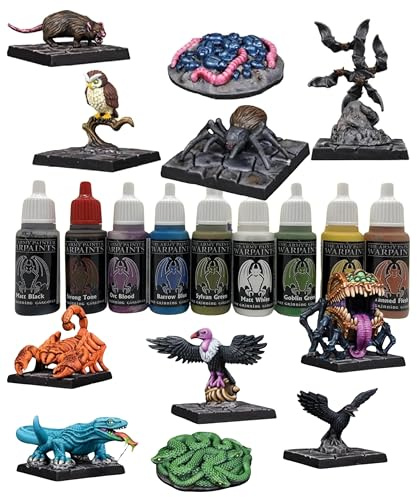 Grinning Gargoyle - Dungeon Critters Miniatures - Plus 10x Army Paint Starter Set - Includes Bat Spider Raven Vulture Lizard Scorpion Owl Rat Insect swarm Snakes Mimic 28mm DnD Miniatures