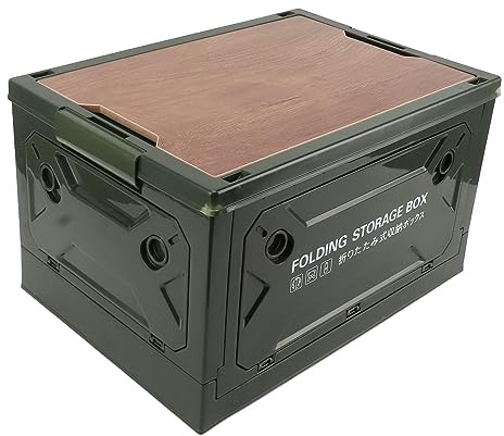 Fockety Cubos de almacenaje Plegables con Tapa de Madera, Caja de almacenaje Plegable de plástico para Camping, organizadores de Armario apilables para Camping, Dormitorio, Oficina (Green)