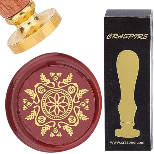 craspire Blumen-Wachssiegelstempel, Blumen-Siegelwachsstempel, 25 mm, Vintage, Abnehmbarer Messingkopf Mit Holzgriff Für Hochzeit, Weihnachten, Neujahr, Umschläge, Einladungen, Geschenkverpackung
