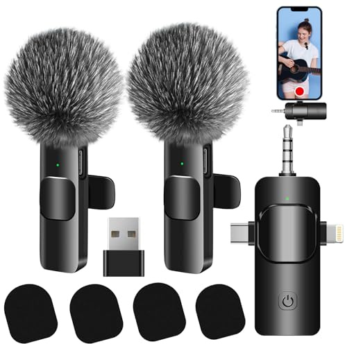 DAGIRT Kabelloses Lavalier-Mikrofon für iPhone, iPad & USB-C Android, kabelloses Mini-Ansteckmikrofon, Plug-Play-Rauschunterdrückung für Video, YouTube, Interviews, Vlog, Podcast, TIK Tok, 2 Stück
