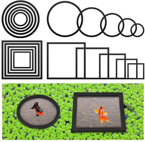 Yiyiring 20 Pcs Aquarium Floating Plant Rings Round Square Fish Feeding Rings Different Size Corral Foam Circle for Tank Keep Floating Plants in Place and Out of Filter, 5 Sizes(Black)