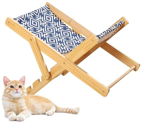 Silla elevada de sisal para gatos, tumbona ajustable de madera y sisal/lona, hamaca grande para gatos, cama interior para mascotas, , gato, cachorro, perro pequeño, capacidad de peso de 10 kg
