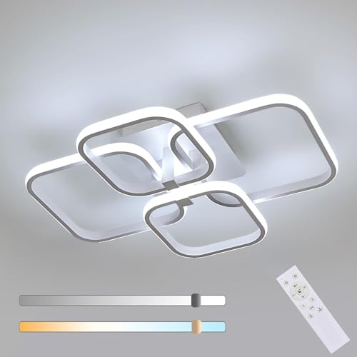 Mckalen Deckenleuchte LED Dimmbar, 48W 5400LM Deckenleuchte LED Modern Groß, Weiß Deckenbeleuchtung Quadratisch mit Fernbedienung 3000K-6500K für Schlafzimmer Wohnzimmer Küche