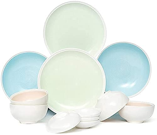 SnamicE Set di stoviglie Cucina e Sala da Pranzo, Set di stoviglie in Ceramica, Piatti/Ciotole/Piatto Set da tavola Giapponese da 12 Pezzi Set Combinato in Porcellana Ristorante per Feste in Famiglia