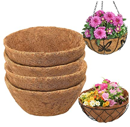 Wedhapy 4 Stück Kokos Pflanzgefäßeinlagen Kokos Einlagen für Pflanzgefäße Kokos Hängekorb Einlagen runde Pflanzgefäße Kokos Einlagen für Gartendekoration Blumentöpfe 35,6 cm