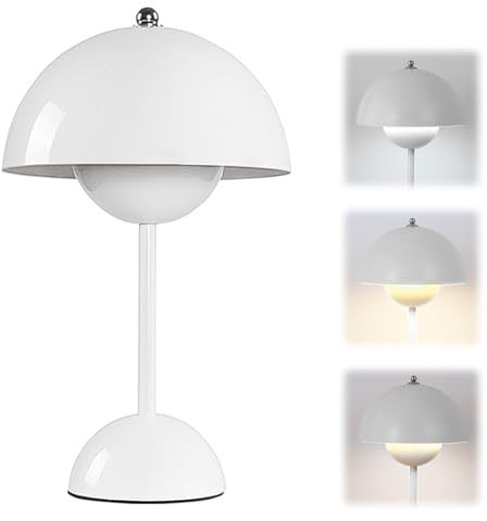 DASIAUTOEM Pilzlampen Tischlampe, LED Akku Tischlampe Kabellos, 3000k-6000k Moderne Aufladbar, Touch Dimmbar Tischleuchte Macaron Lampe​ mit 3 Helligkeits Modi, Retro Nachttischlampe (Weiß)