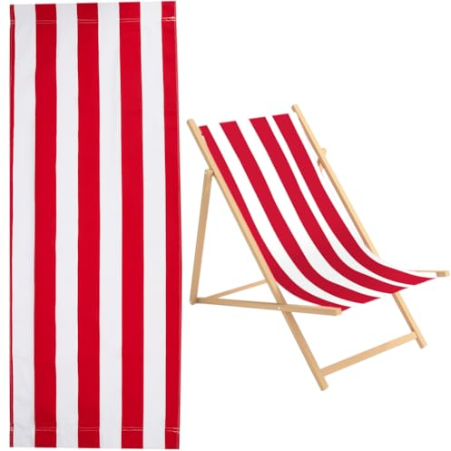 GORGECRAFT Lounge Folding Deck Chair Replacement Canvas Beach Sling Chair Cloth 43 * 115cm Red and White Stripes Fabric Reclining Sling Covers for Sunbathing Garden Courtyard Beach Relaxation