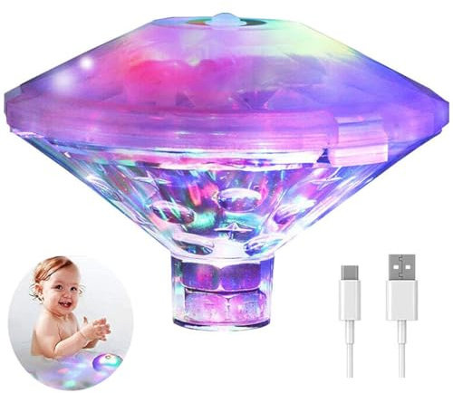 Caxmtu Floating Pool Led Tub Lights Lamp for Bath Disco Pond Child Bath Toys, 7 Modes Assorted Color Rechargeable