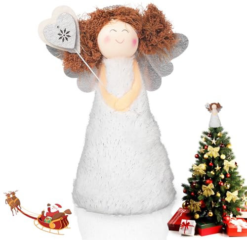 Angel Christmas Tree Decorations Topper,Angel Christmas Tree Topper Decorations,Xmas Fairy Ornaments for Tree(White)