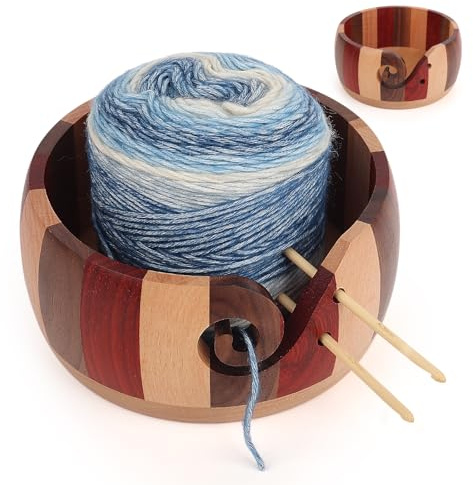 Coopay Holz Garnschale für Stricken und Häkeln, 17 X 10CM Farbenfroh Strickschale zum Strick und Häkelprojekte, Handgefertigte Groß Wollschüssel mit Löchern für Wolle, Wooden Yarn Bowl