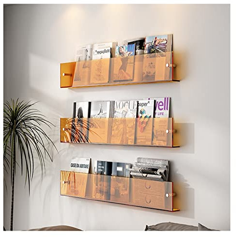 Zeitschriftenständer aus Acryl, zum Aufhängen an der Wand, ideal für Flyer, Literatur, Speisekarten, Werbung, Orange, Länge 80 cm, 3 Stück