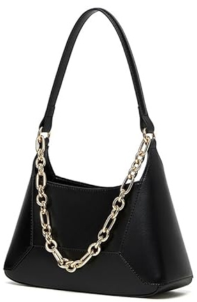 MoreFarther Sacs à bandoulière pour femme, sacs à main Hobo en cuir véritable de luxe, bandoulière avec deux sangles et une chaîne (Noir)