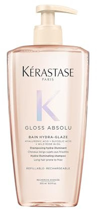 Kérastase Gloss Absolu Refillable Shampoo for All Hair Types, with Glycolic Acid, Hyaluronic Acid & Wild Rose 500ml