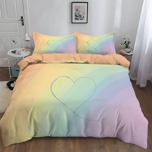 Copripiumino 220 x 240 cm Set biancheria da letto in microfibra con 2 federe 50 x 75 cm, Semplice Linee A Forma Di Cuore Set copripiumino morbido Albicocca Copripiumino stampato