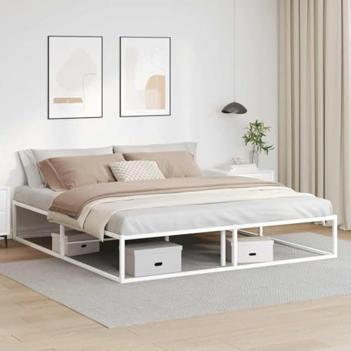 Homgoday Bettgestell ohne Matratze Weiß 180x200 cm MetallBett Doppelbett Einzelbett Rahmenbettgestell Jugendbett Gästebett Bettrahmen Lattenrost für Schlafzimmer