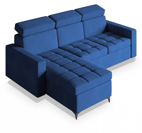 Masseno Ecksofa Kame mit Schlaffunktion L-Form, Sofa mit Bettkasten, Wohnzimmersofa, Couch, Soffa, Bettsofa, Couchgarnitur- Blau, Kronos 09