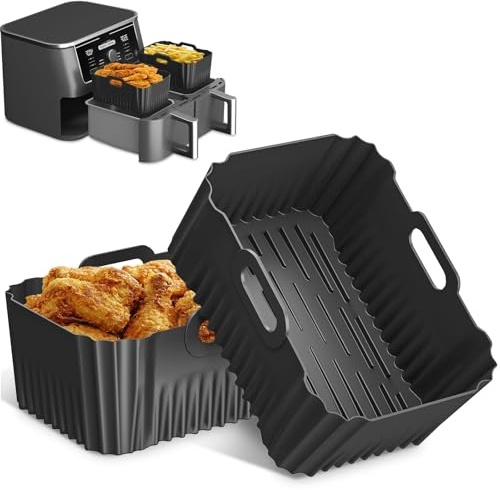 2PCS Silicone Air Fryer Liners, Food Grade Silicone Liners for Ninja, Reusable Air Fryer Accessories Compatible with Ninja AF400UK AF451UK & DZ400UK 9.5L